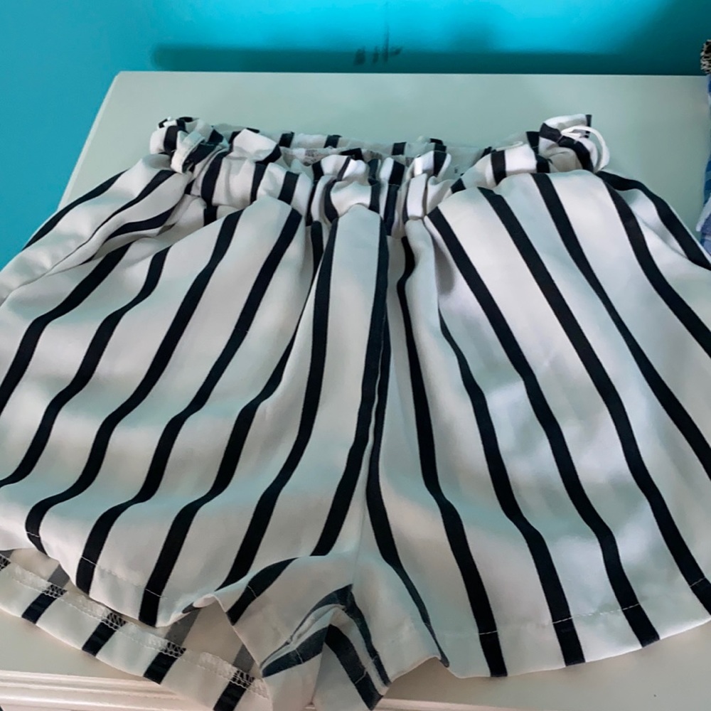 black and white striped shorts